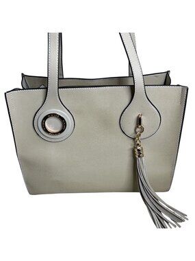 Miriade Cream Leather Tote Bag With Tassel Detail & Gold Hardware